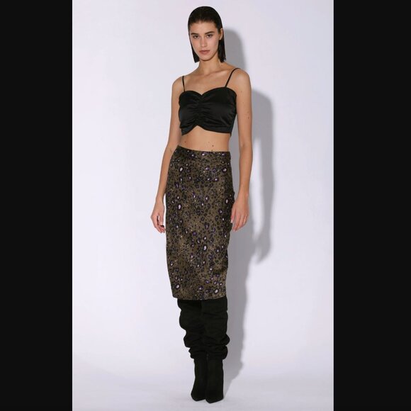 NEW Walter Baker Size 6 Olive Leopard Print Midi Skirt New NWT MSRP$188 - Picture 1 of 12